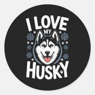I Love My Husky - Saying Siberian Puppy Animal Paw Classic Round Sticker