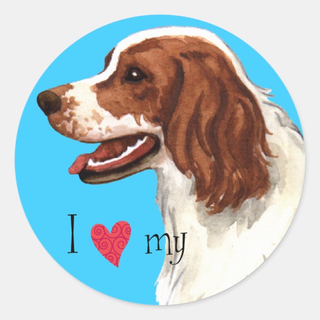 I Love my Irish Red and White Setter Classic Round Sticker (Front)