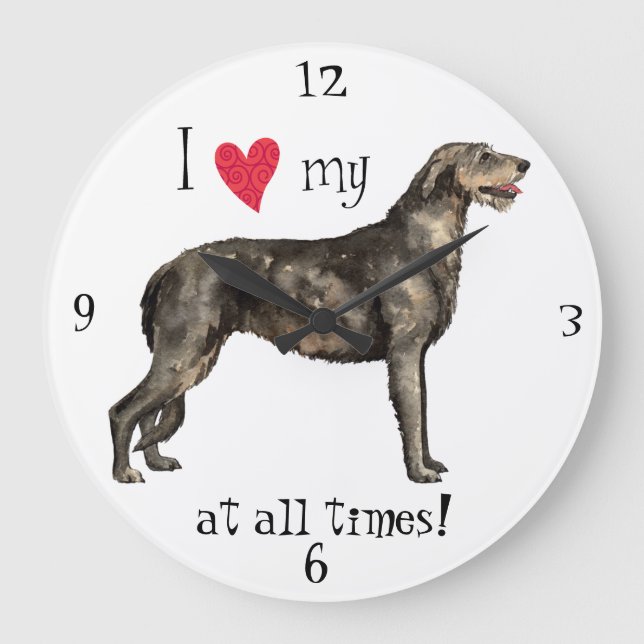 I Love my Irish Wolfhound Large Clock (Front)