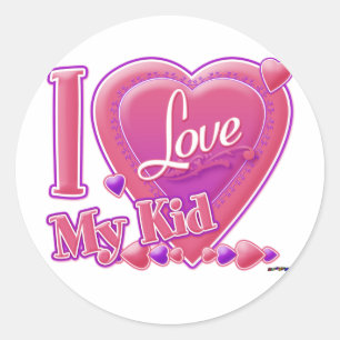 I Love My Kid pink/purple - heart Classic Round Sticker