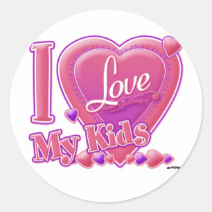 I Love My Kids pink/purple - heart Classic Round Sticker