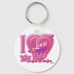 I Love My Kids pink/purple - heart Keychain