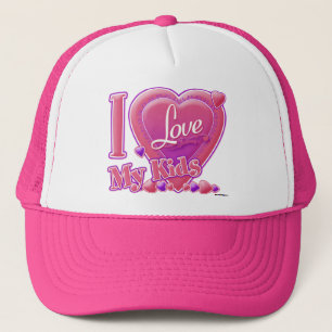 I Love My Kids pink/purple - heart Trucker Hat