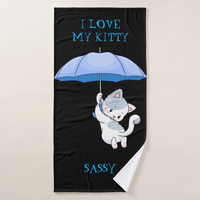 "I LOVE MY KITTY" KIDS BATH towel with pets name. (Bath Towel)