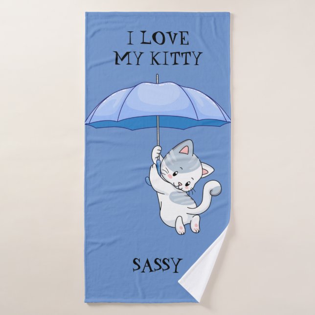 "I LOVE MY KITTY" kids BATH towel with pets name. (Bath Towel)