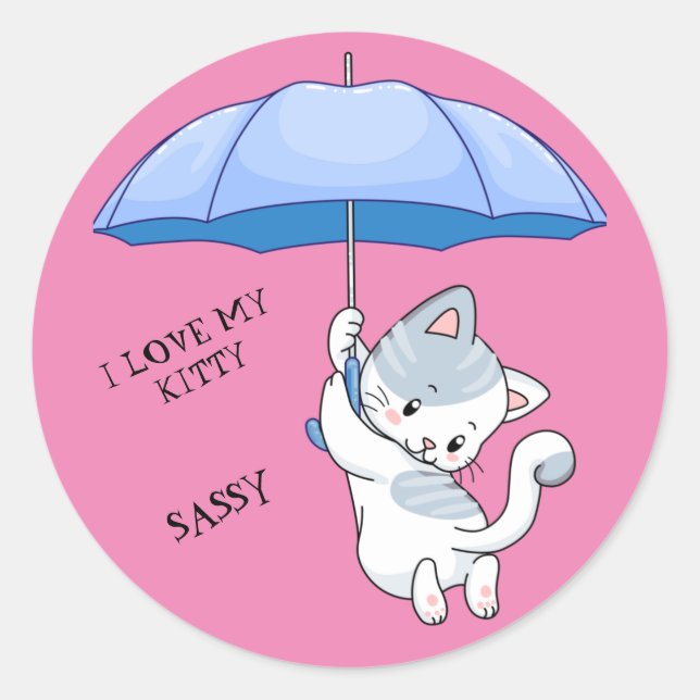 "I LOVE MY KITTY" sticker with pets name. (Front)