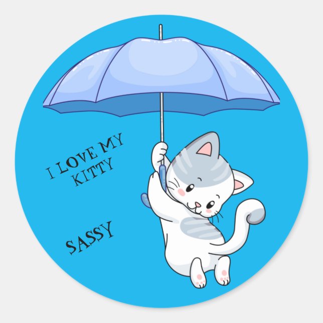 "I LOVE MY KITTY" sticker with pets name. (Front)