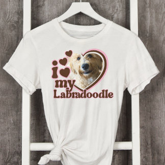 I Love My Labradoodle Custom Pink Heart Photo T-Shirt