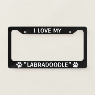 I Love My Labradoodle - Dog Paw Prints Custom License Plate Frame