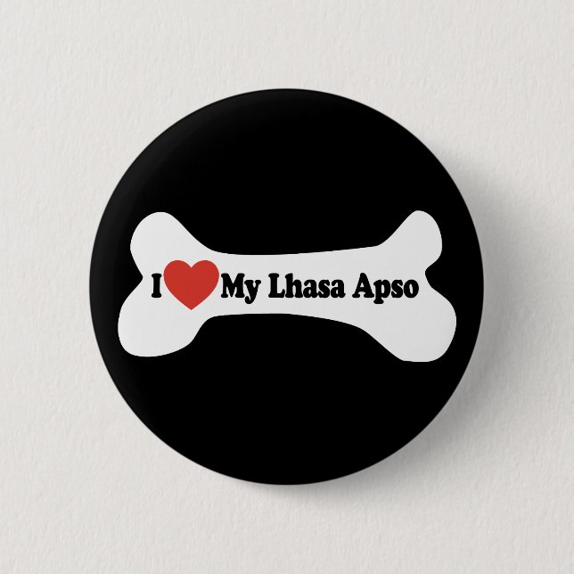 I Love My Lhasa Apso - Dog Bone 2 Inch Round Button (Front)
