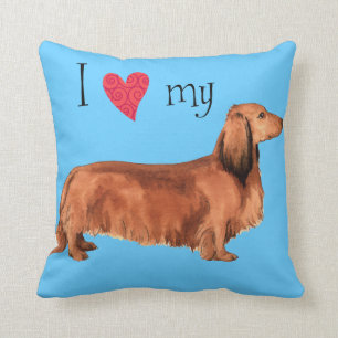 I Love my Longhaired Dachshund Throw Pillow