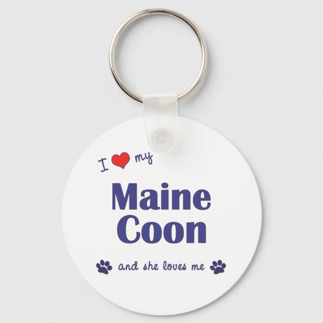 I Love My Maine Coon (Female Cat) Keychain (Front)