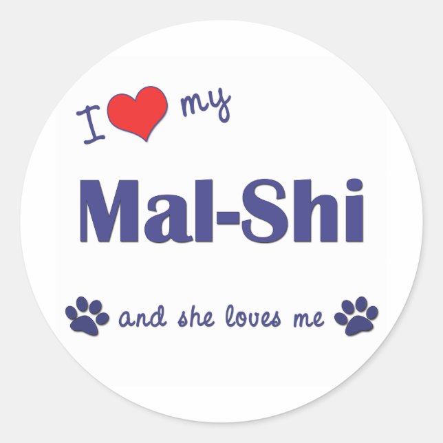 I Love My Mal-Shi (Female Dog) Classic Round Sticker (Front)