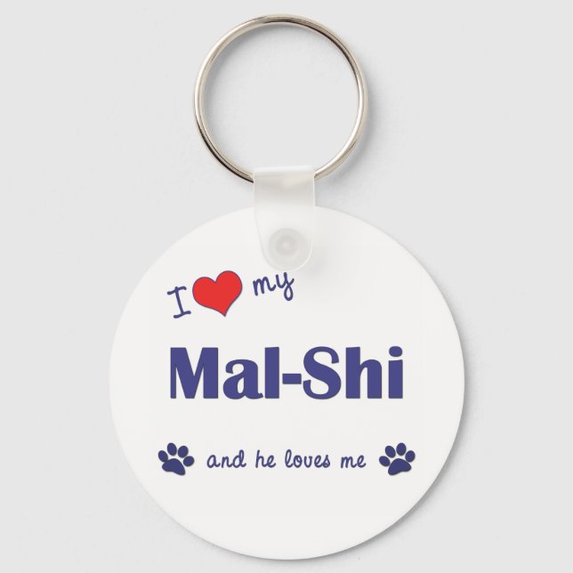 I Love My Mal-Shi (Male Dog) Keychain (Front)