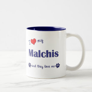 I Love My Malchis (Multiple Dogs) Two-Tone Coffee Mug