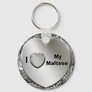 I Love My Maltese Heart Keychain