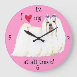 I Love my Maltese Large Clock