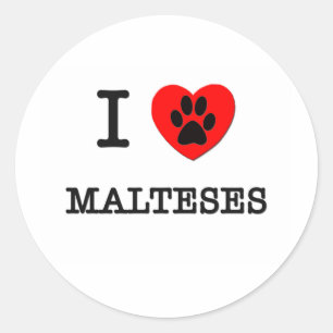 I LOVE MY MALTESES CLASSIC ROUND STICKER