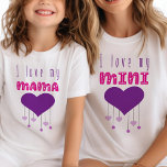 I love my Mama Bright Hearts Matching Mama Mini T-Shirt<br><div class="desc">'I love my mama' t-shirt with matching 'I love my mini' mom versions available. This pink and purple design features cute whimsical typography in bright amp'd up colours and a love heart with boho heart drops. Perfect for mother's day t-shirt or matching mommy and me t-shirt set for mother and...</div>