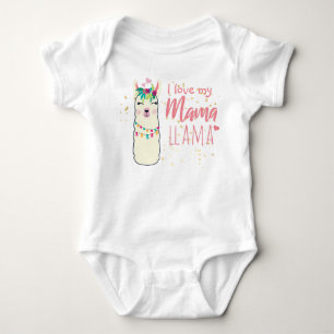 I Love My Mama Llama Cute Girls Pink Gold Shower Baby Bodysuit