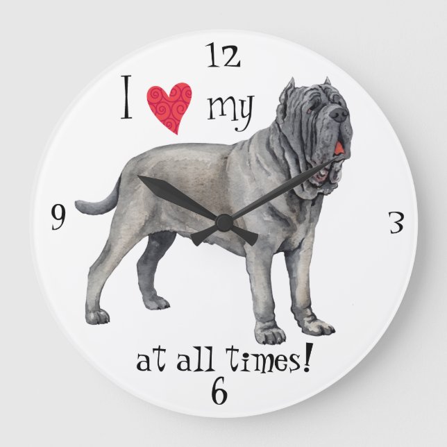 I Love my Mastino Large Clock (Front)