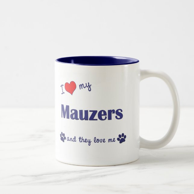 I Love My Mauzers (Multiple Dogs) Two-Tone Coffee Mug (Right)