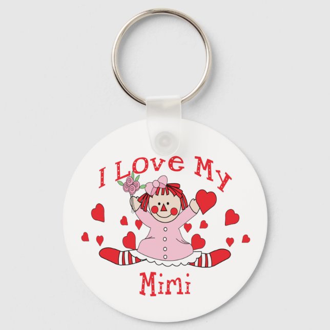 I love My Mimi Rag Doll & Hearts Keychain (Front)