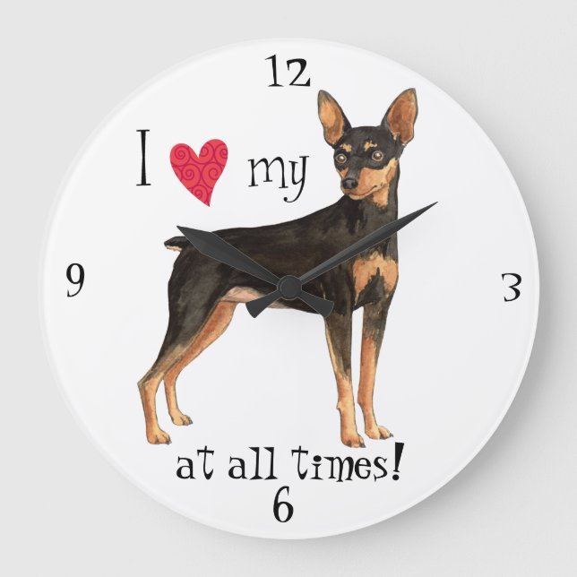 I Love my Min Pin Large Clock (Front)