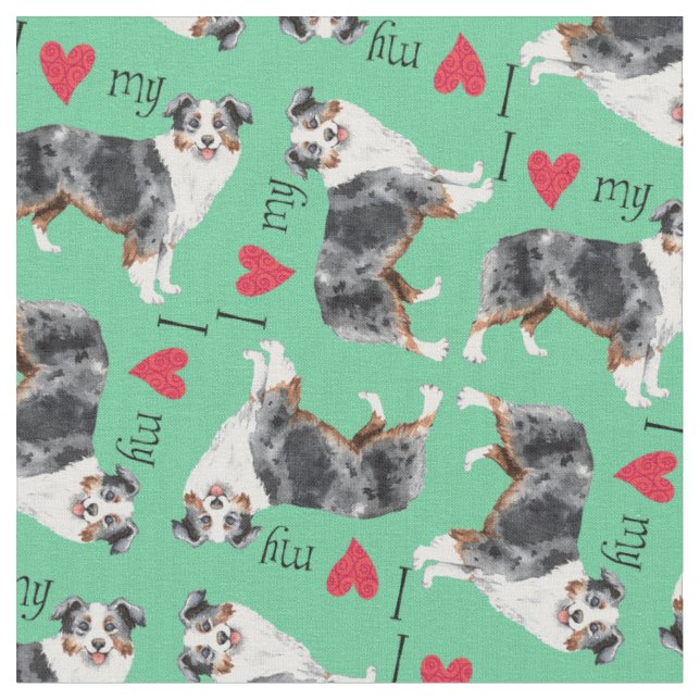 I Love my Mini American Shepherd Fabric (Close Up)