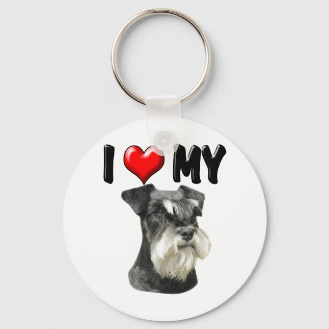 I Love My Miniature Schnauzer Keychain (Front)