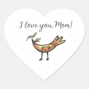 I love my Mom elegant bird Heart Sticker