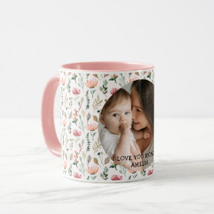 I Love my Mom Greenery Floral Mother Baby Photo  Mug