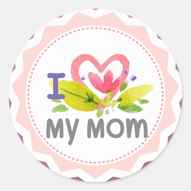 I love my mom heart flower Starburst Classic Round Sticker (Front)