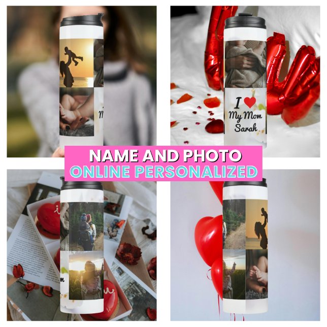 I Love My Mom Photo Collage White Flowers Thermal Tumbler (I Love My Mom Photo Collage White Flowers Thermal Tumbler)