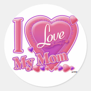 I Love My Mom pink/purple - heart Classic Round Sticker