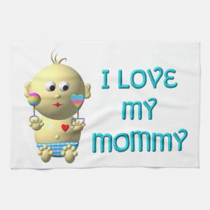 I love my mommy Bouncing Baby with Heart & Rattles Kitchen Towel