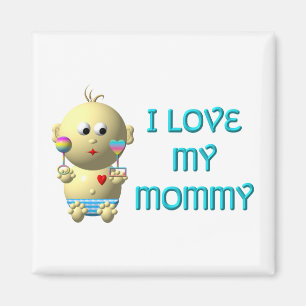 I love my mommy Bouncing Baby with Heart & Rattles Magnet
