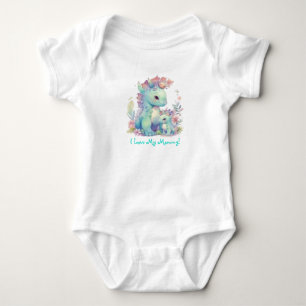 I Love My Mommy! Dinosaurs with Flowers Baby Bodysuit