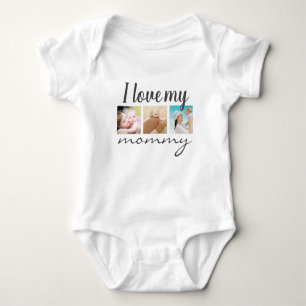 I love my mommy handwritten text, photo white baby bodysuit