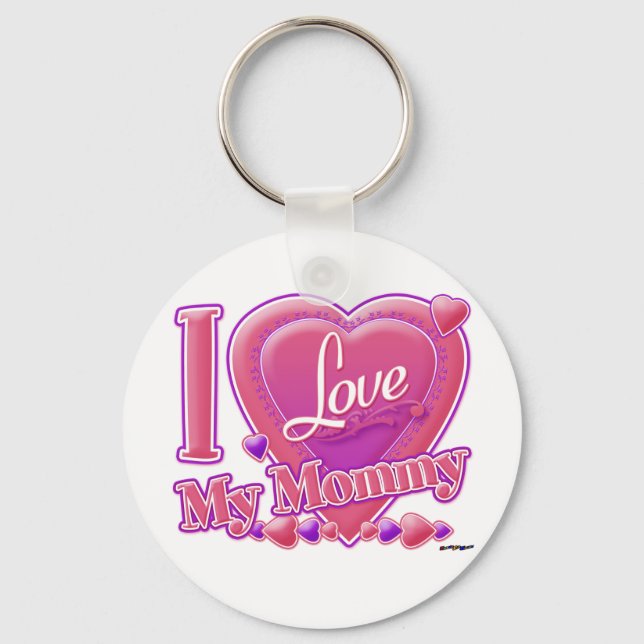 I Love My Mommy pink/purple - heart Keychain (Front)