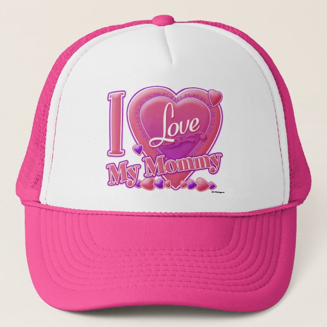 I Love My Mommy pink/purple - heart Trucker Hat (Front)