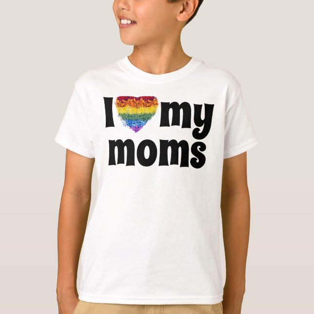 I Love my moms-heart shape Pride flowers  T-Shirt (Front)