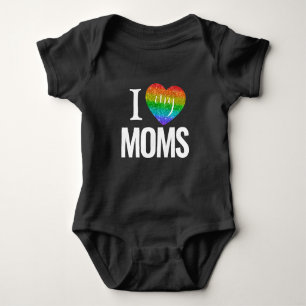 I Love My Moms   Rainbow Heart Pride Month Baby Bodysuit