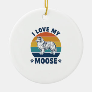 I Love My Moose Dog Retro Engraving Design_1 Ceramic Ornament