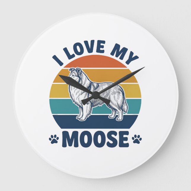 I Love My Moose Dog Retro Engraving Design_1 Large Clock (Front)