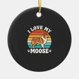 I Love My Moose Retro Collie Dog Ceramic Ornament