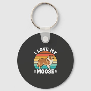 I Love My Moose Retro Collie Dog Keychain
