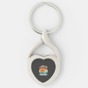 I Love My Moose Retro Collie Dog Keychain