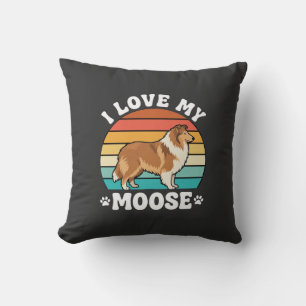 I Love My Moose Retro Collie Dog Throw Pillow