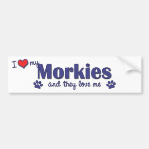 I Love My Morkies (Multiple Dogs) Bumper Sticker